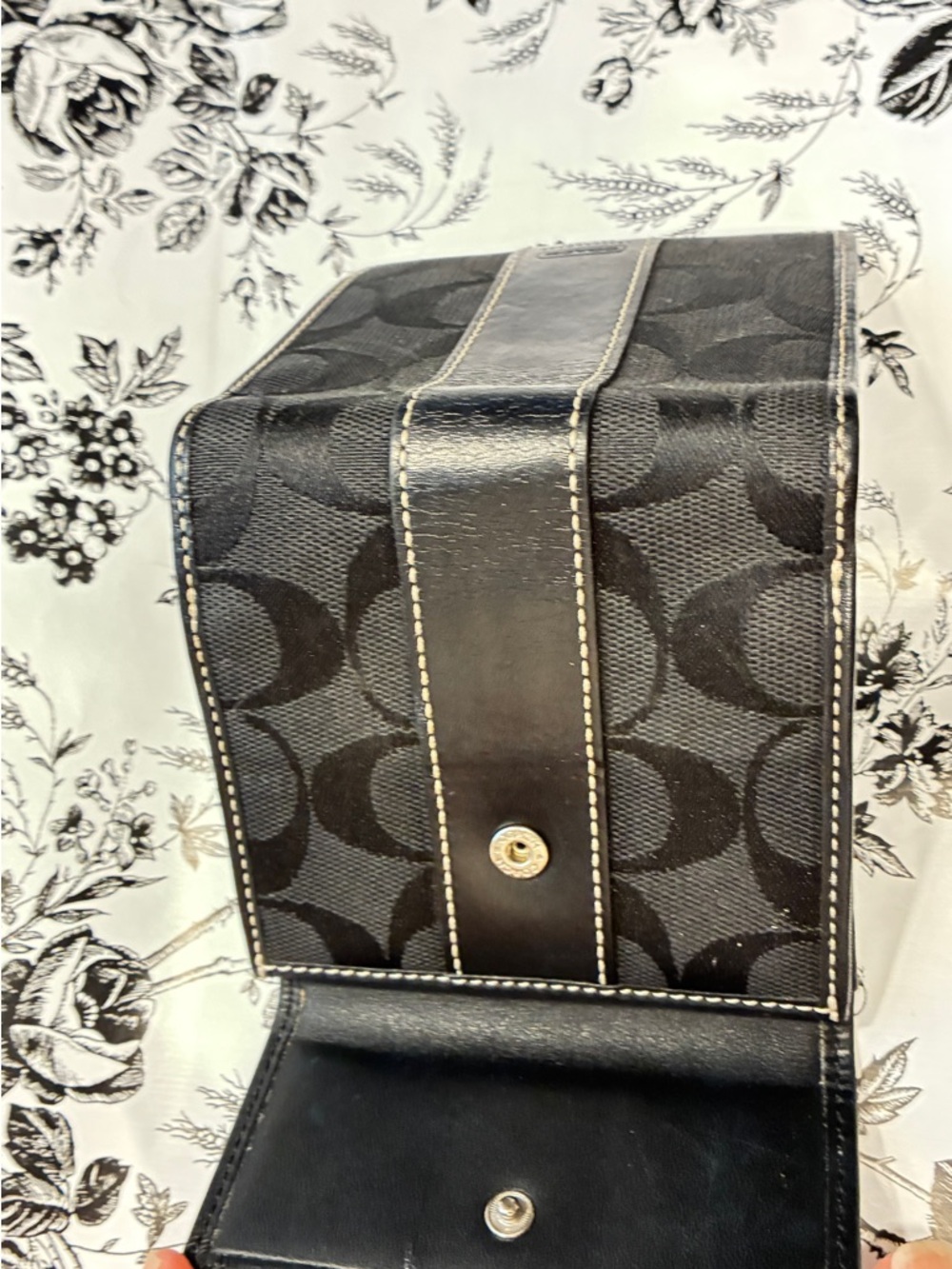 Coach Black Signature Tri-Fold Wallet with Leather Trim - Picture 2 of 4